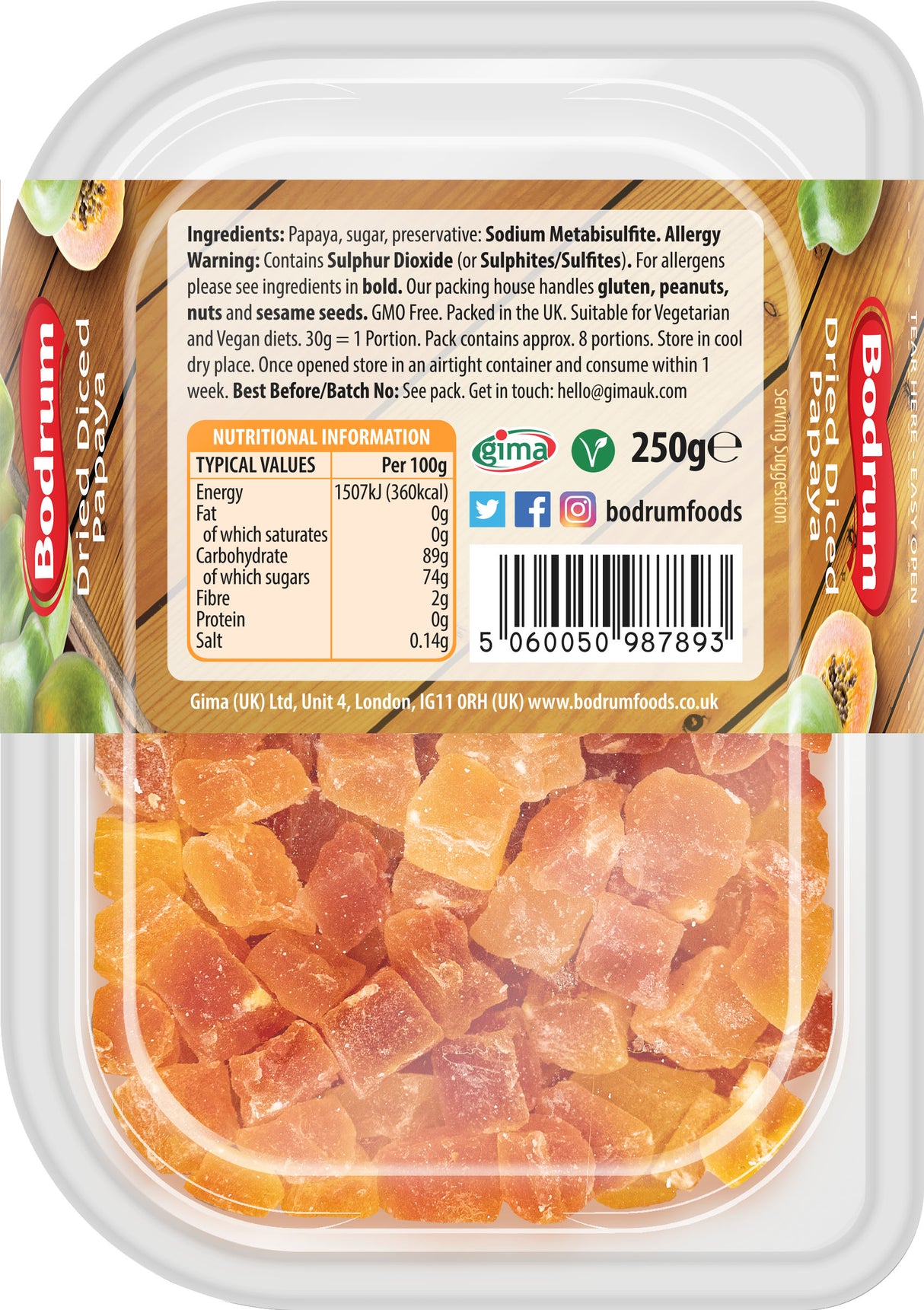 Bodrum Diced Papayas 250g