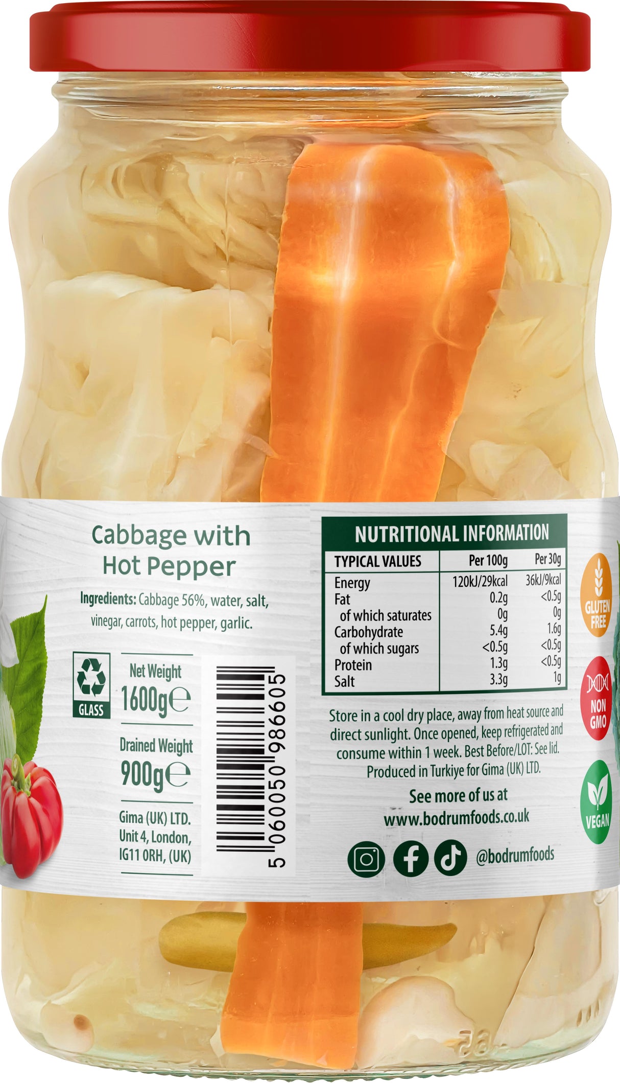 Bodrum Pickled Cabbages with Chilli 1600g