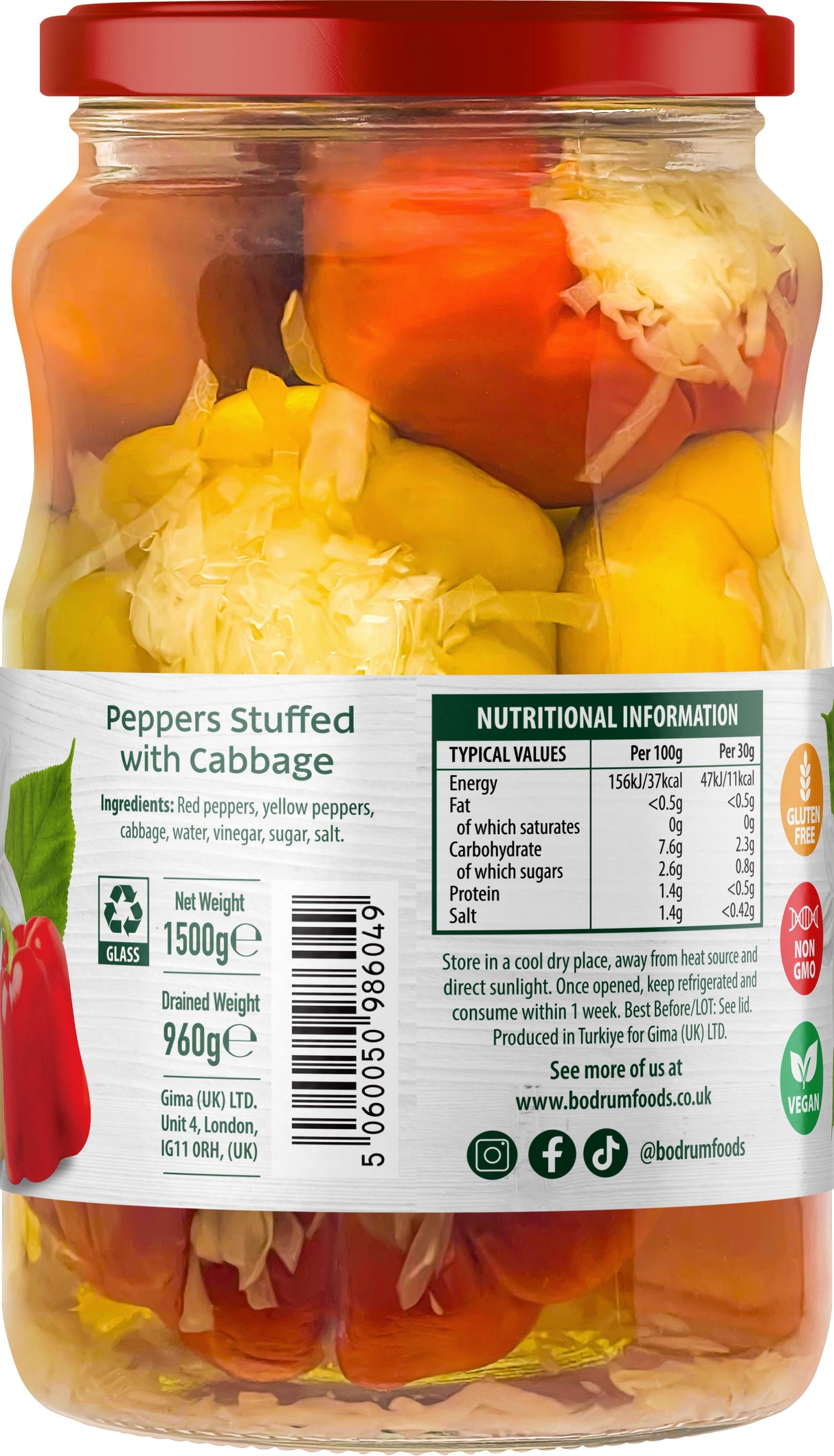 Bodrum Red & Yellow Peppers Stuffed with Cabbage 1650g
