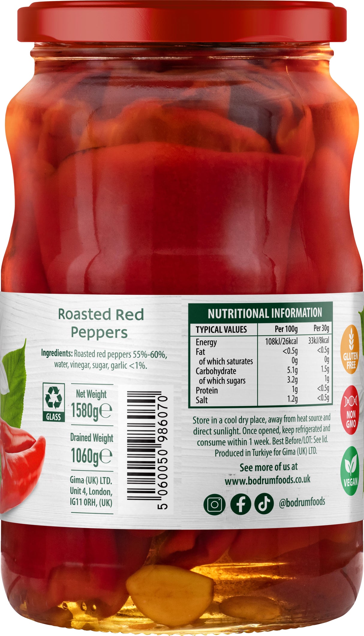Bodrum Roasted Red Peppers 1580g