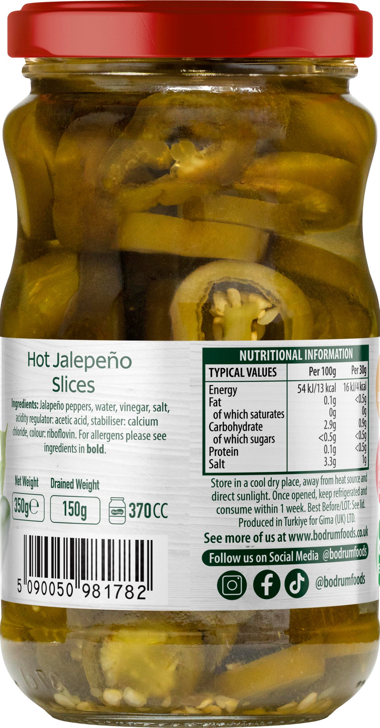 Bodrum Pickled Jalepeno Peppers 330g