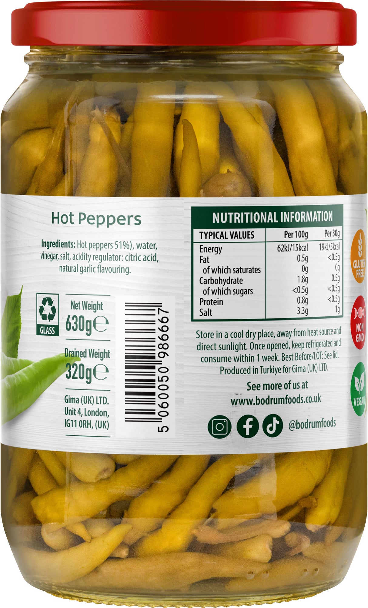 Bodrum Pickled Hot Peppers 630g