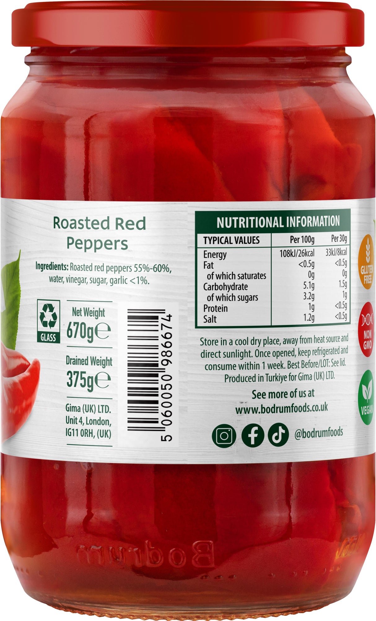 Bodrum Roasted Red Peppers 670g
