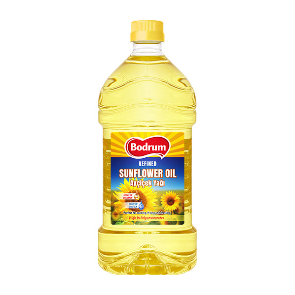 Bottle of Bodrum sunflower oil on a white background