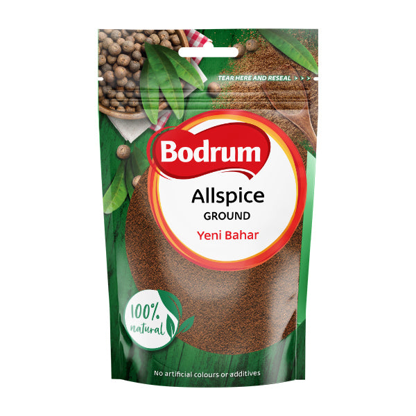 Bodrum ground allspice package with green and red design