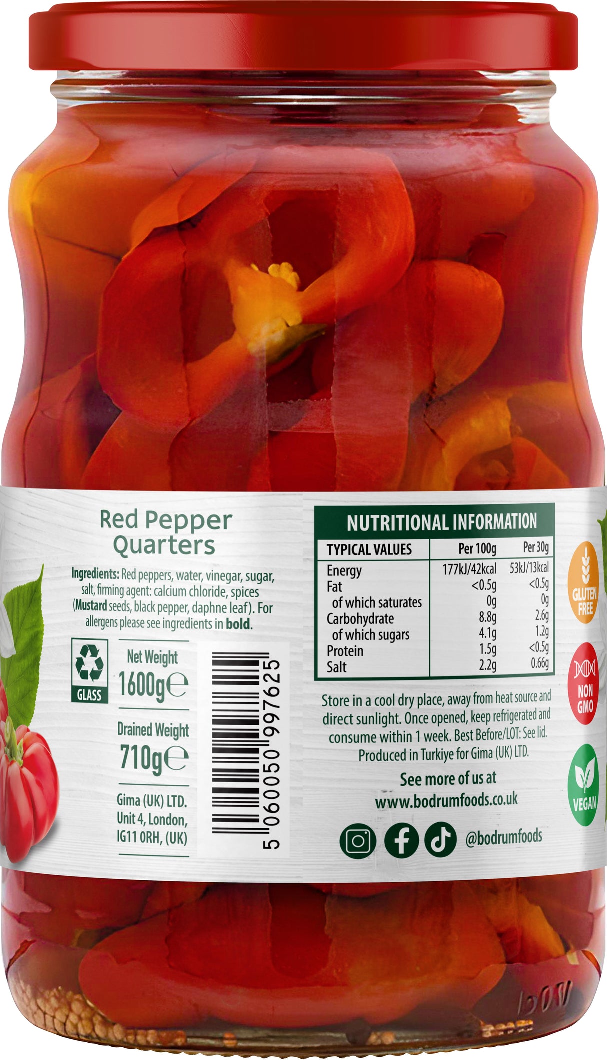 Bodrum Red Pepper Quarters 1650g