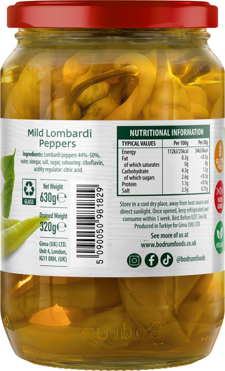 Bodrum Pickled Mild Lombardi Peppers 610g