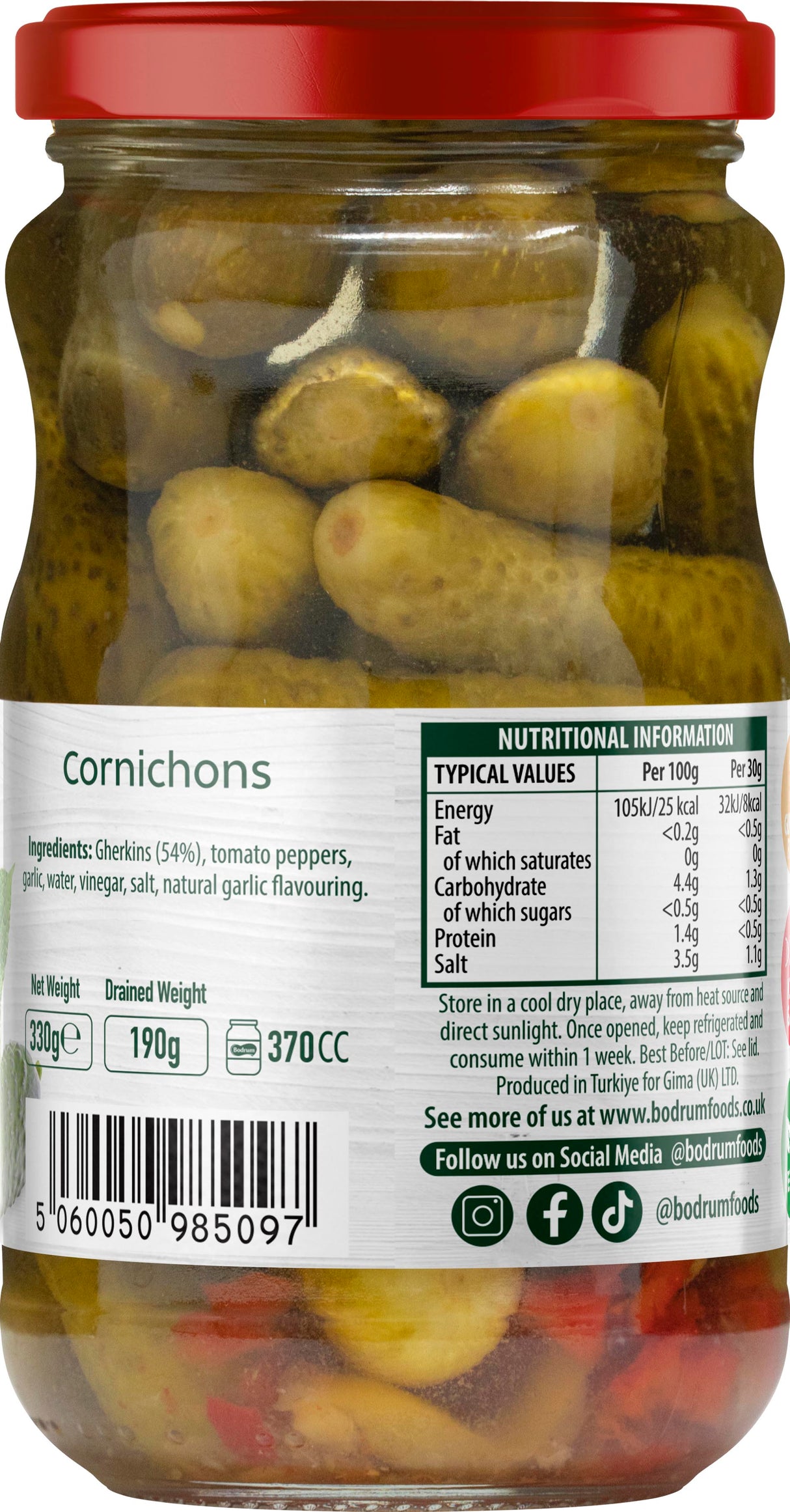 Bodrum Pickled Cornichons 330g
