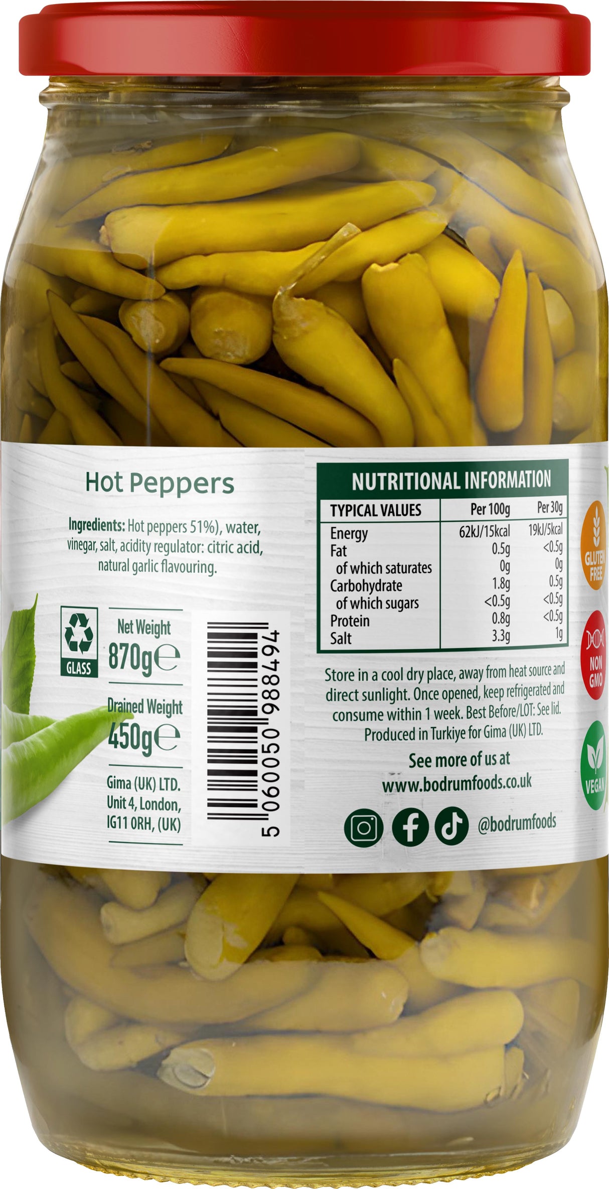 Bodrum Pickled Hot Peppers 840g