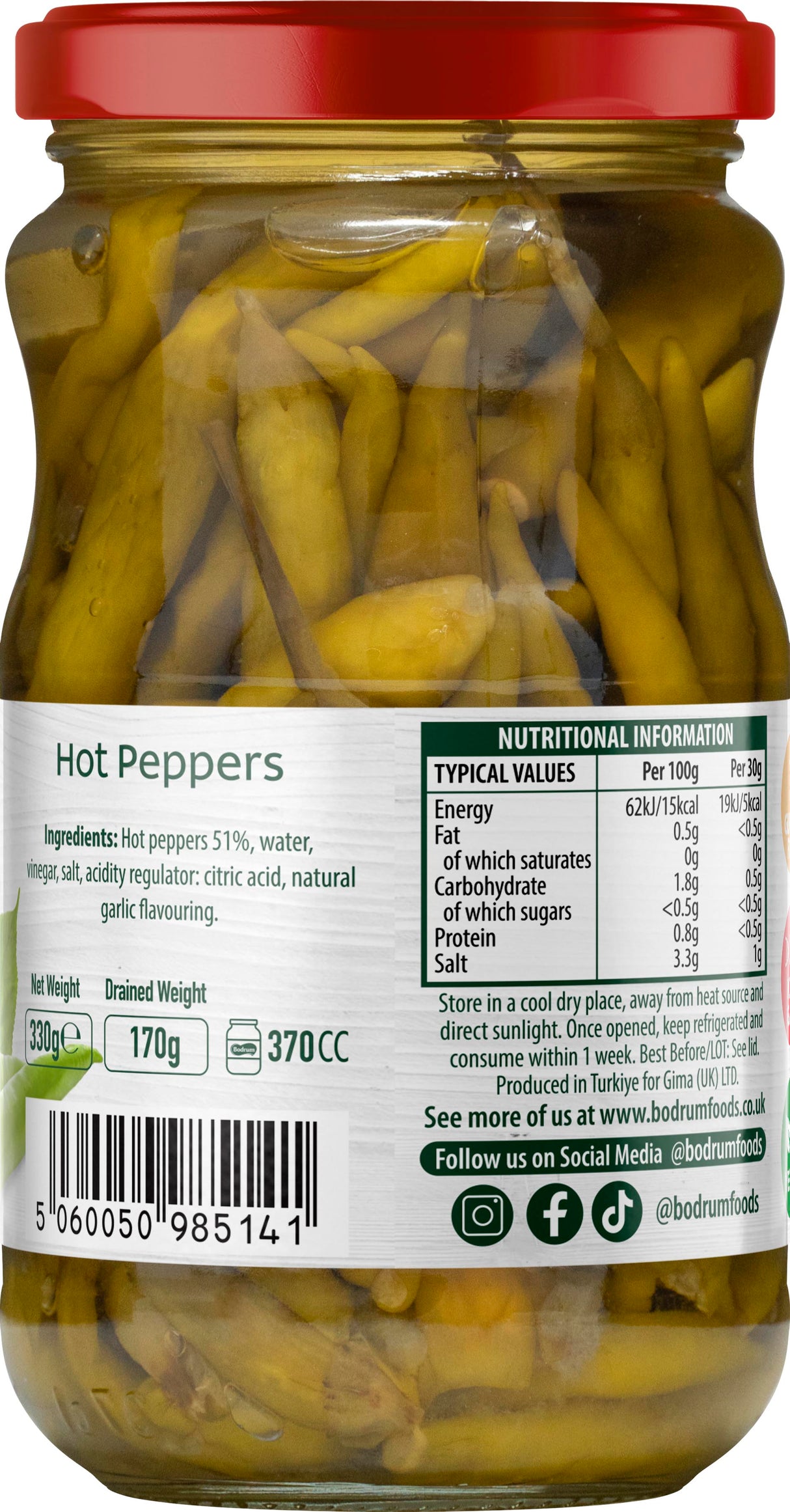 Bodrum Hot Peppers Pickled 330g
