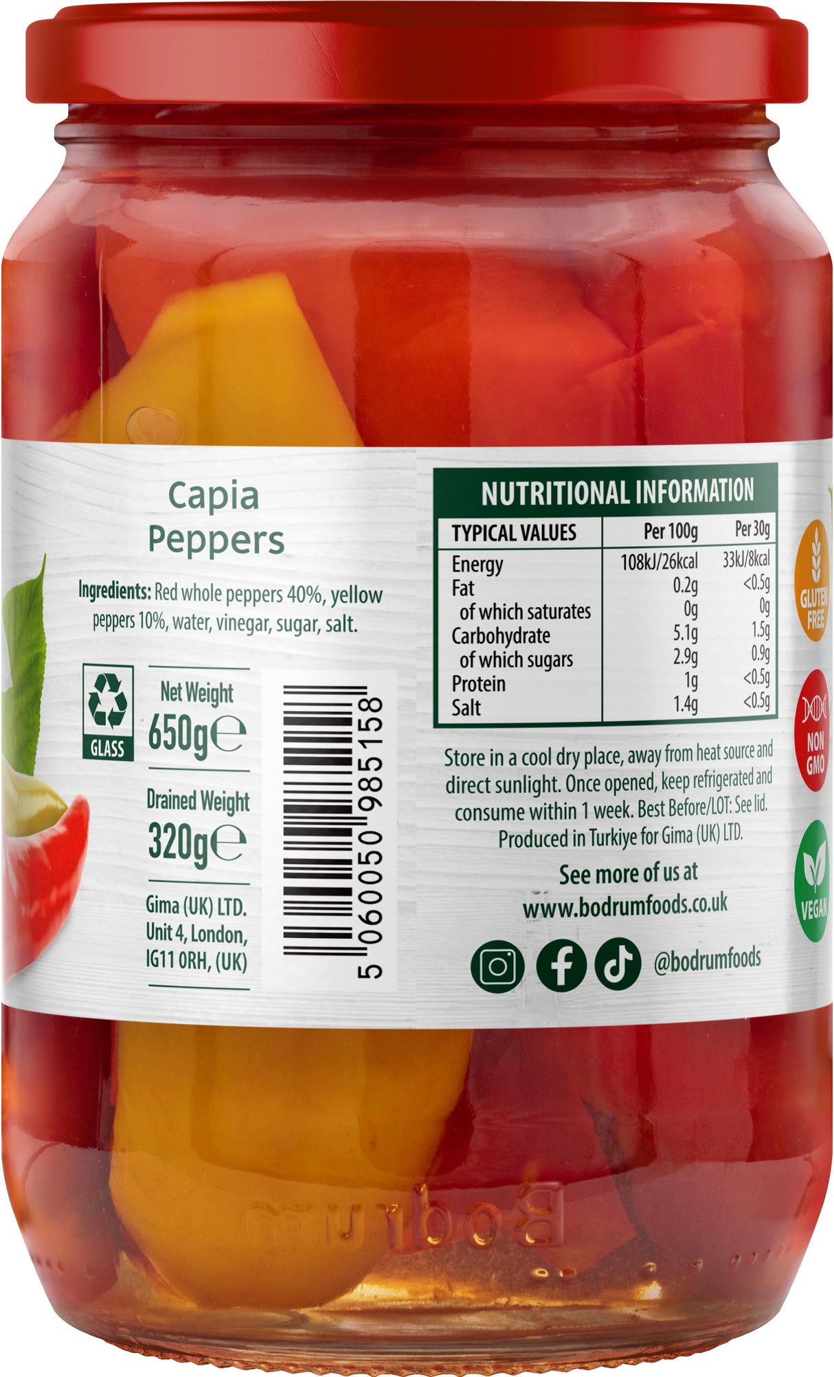 Bodrum Pickled Kapia Peppers 650g