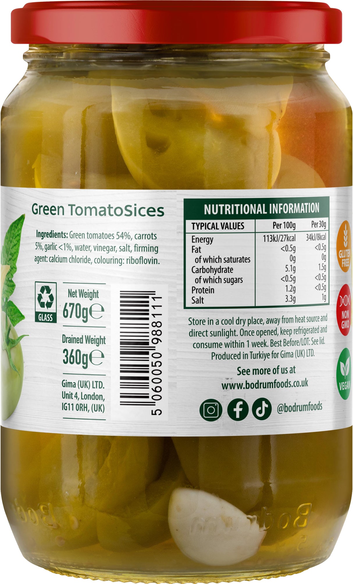 Bodrum Pickled Green Tomato Slices 670g