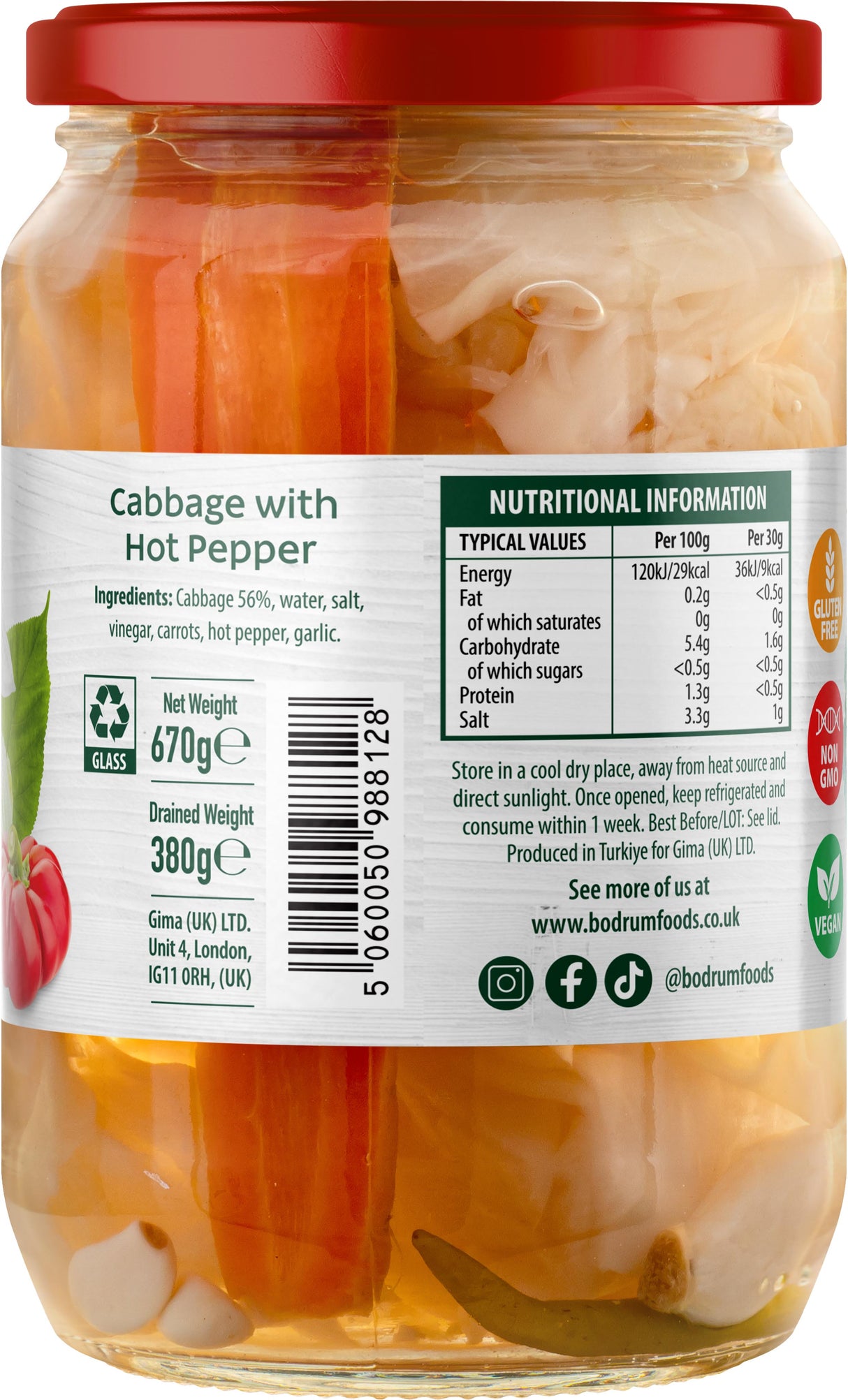 Bodrum Pickled Cabbage with Chilli 670g