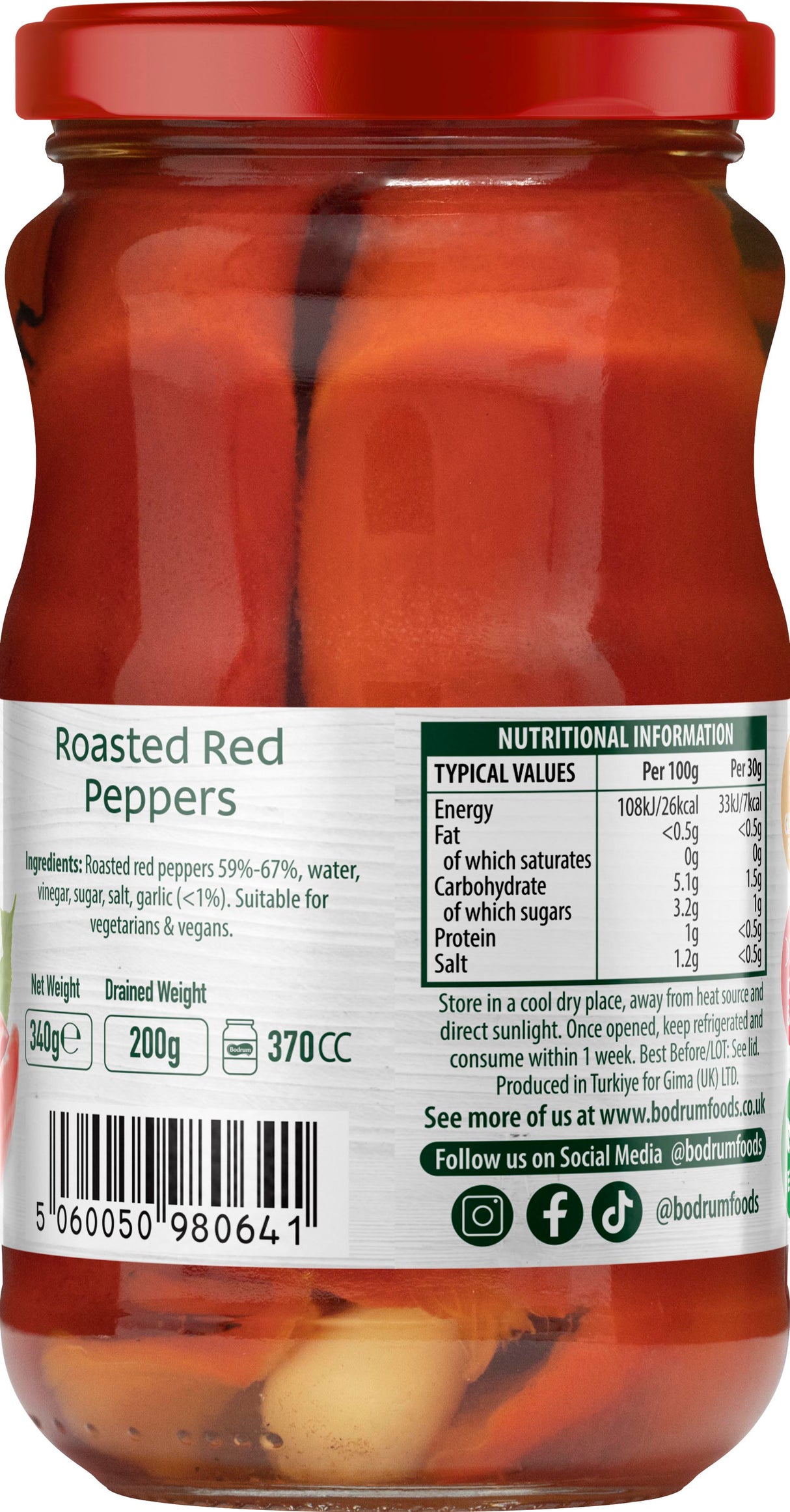 Bodrum Roasted Red Peppers 340g