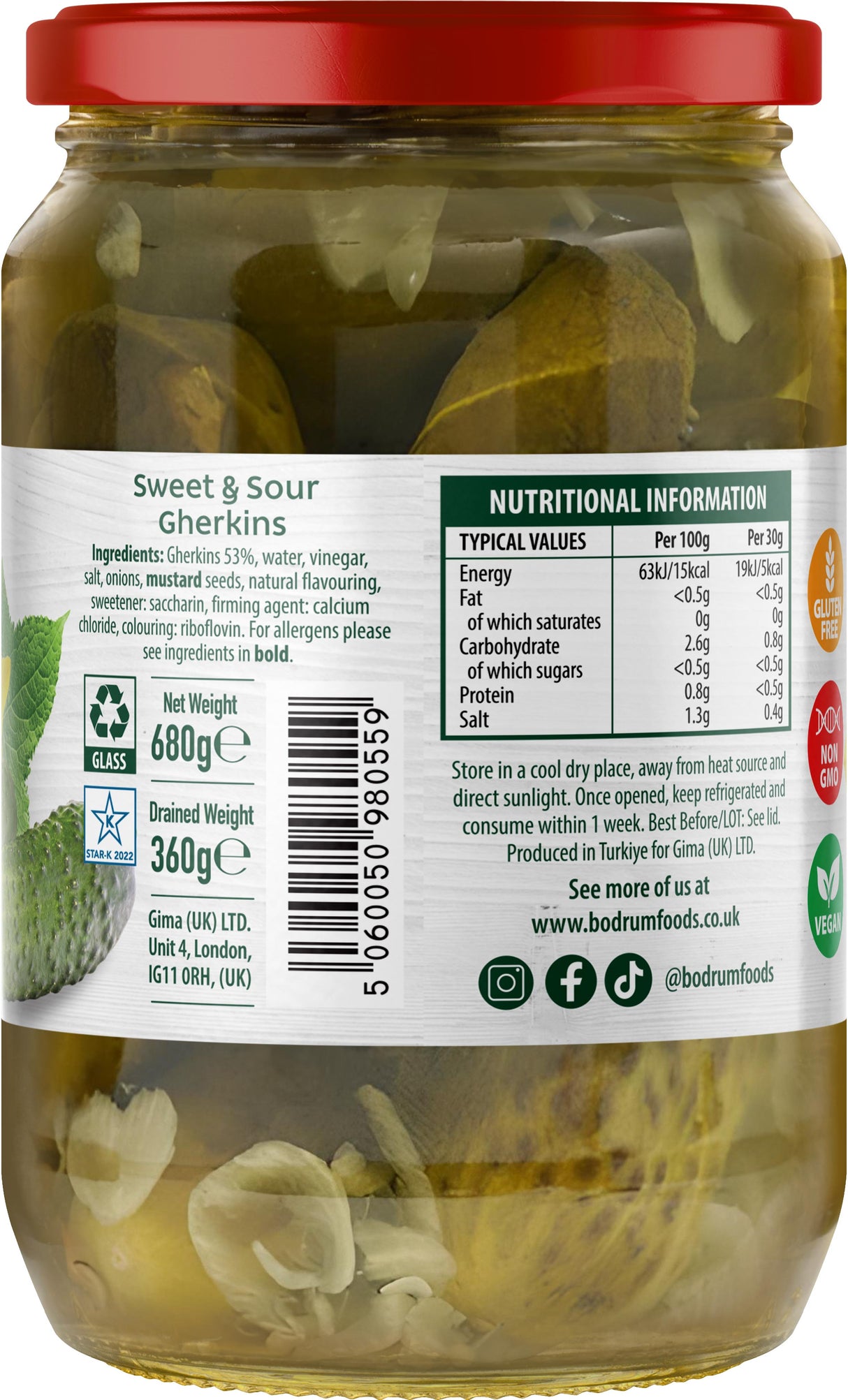 Bodrum Sweet & Sour Gherkins 680g