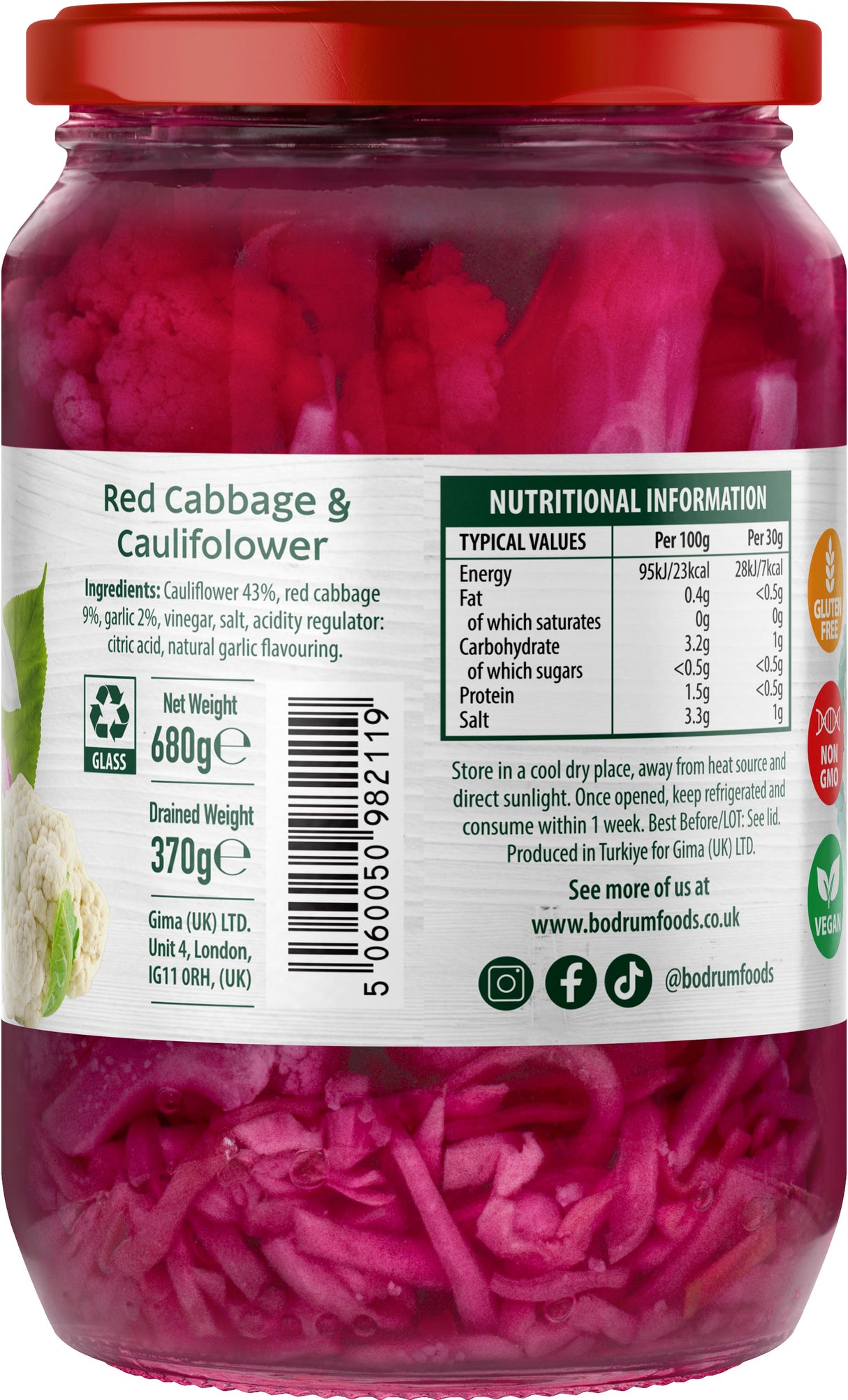 Bodrum Pickled Red Cabbage and Cauliflower 680g