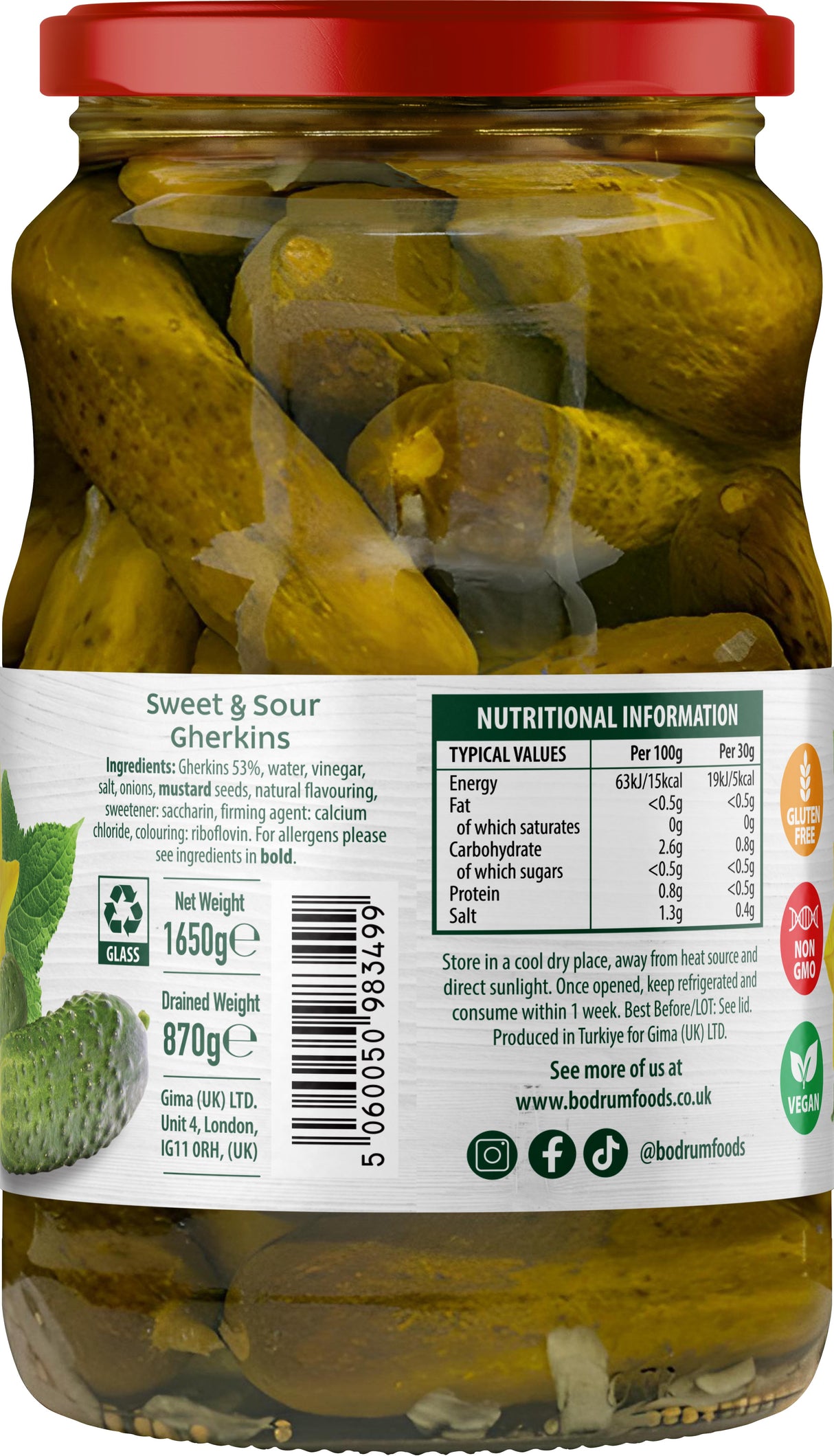Bodrum Sweet & Sour Gherkins 1650g