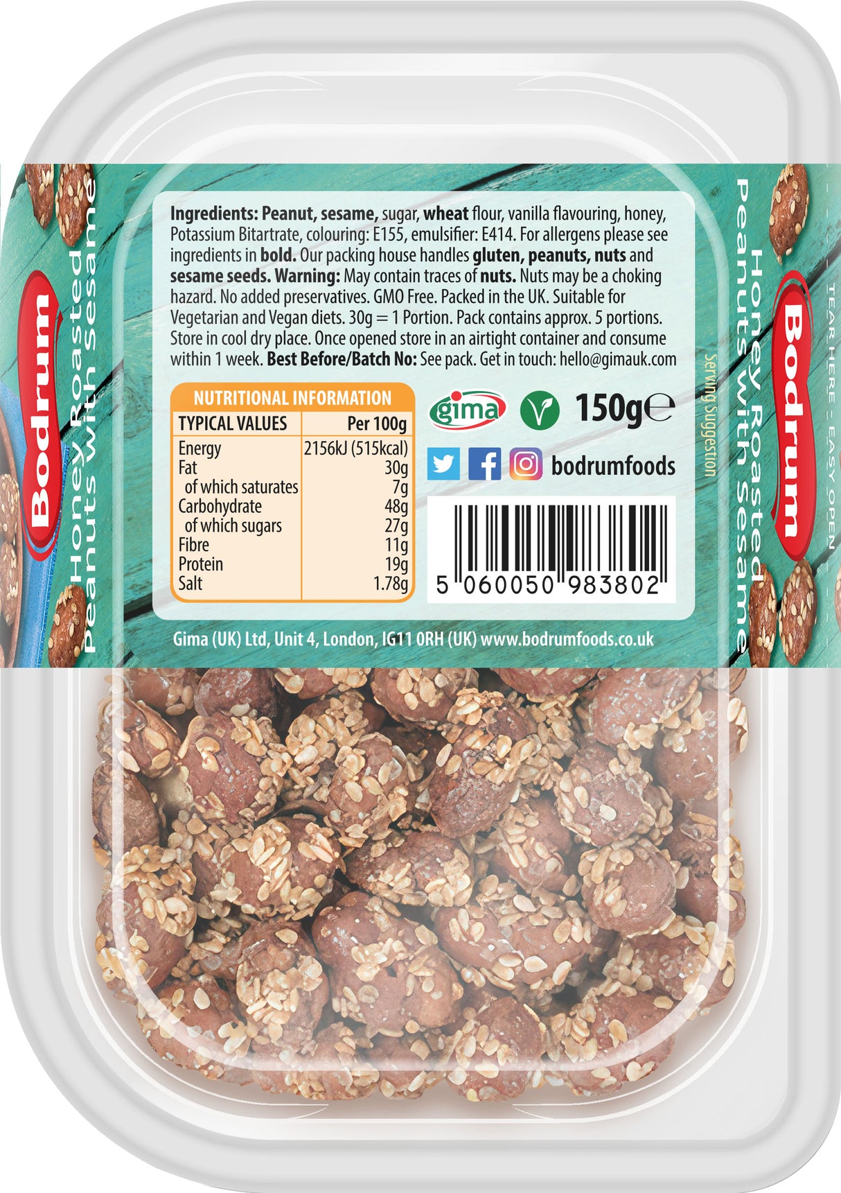 Bodrum Honey Roasted Sesame Peanuts 150g