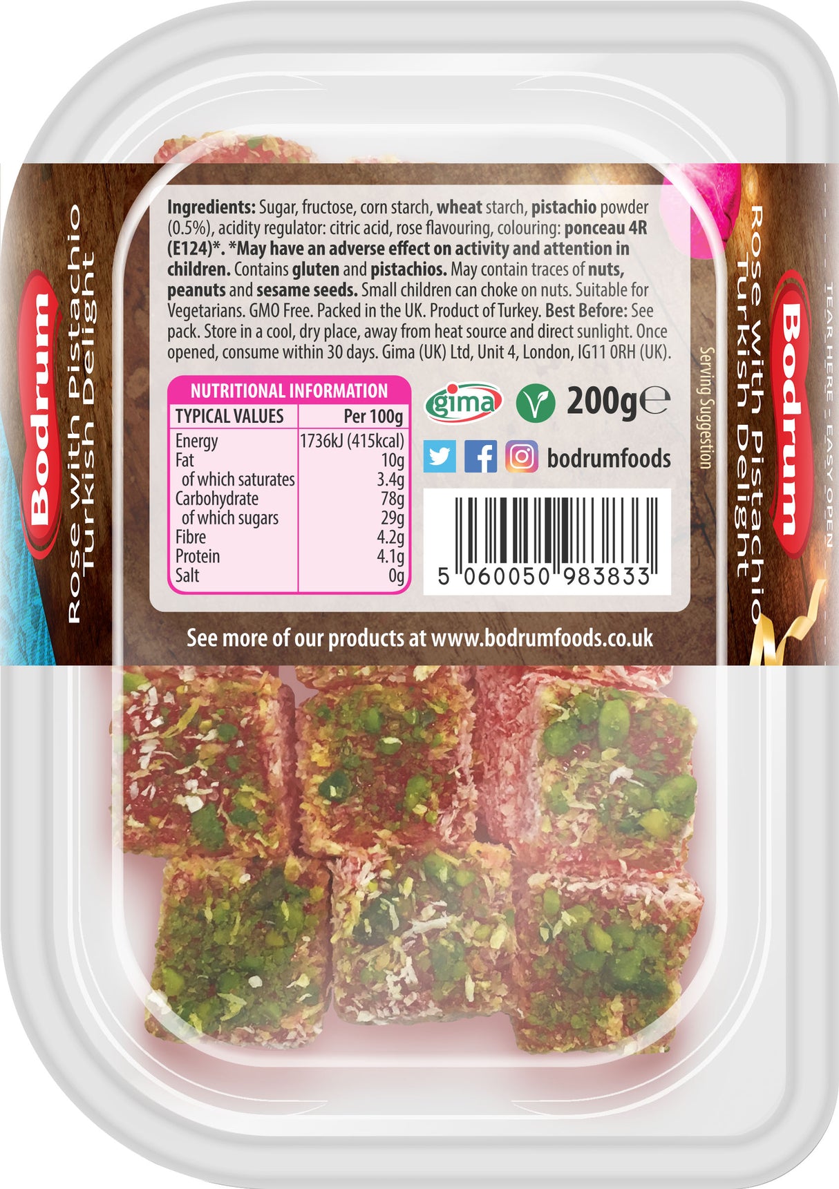 Bodrum Rose with Pistachio Turkish Delight 200g