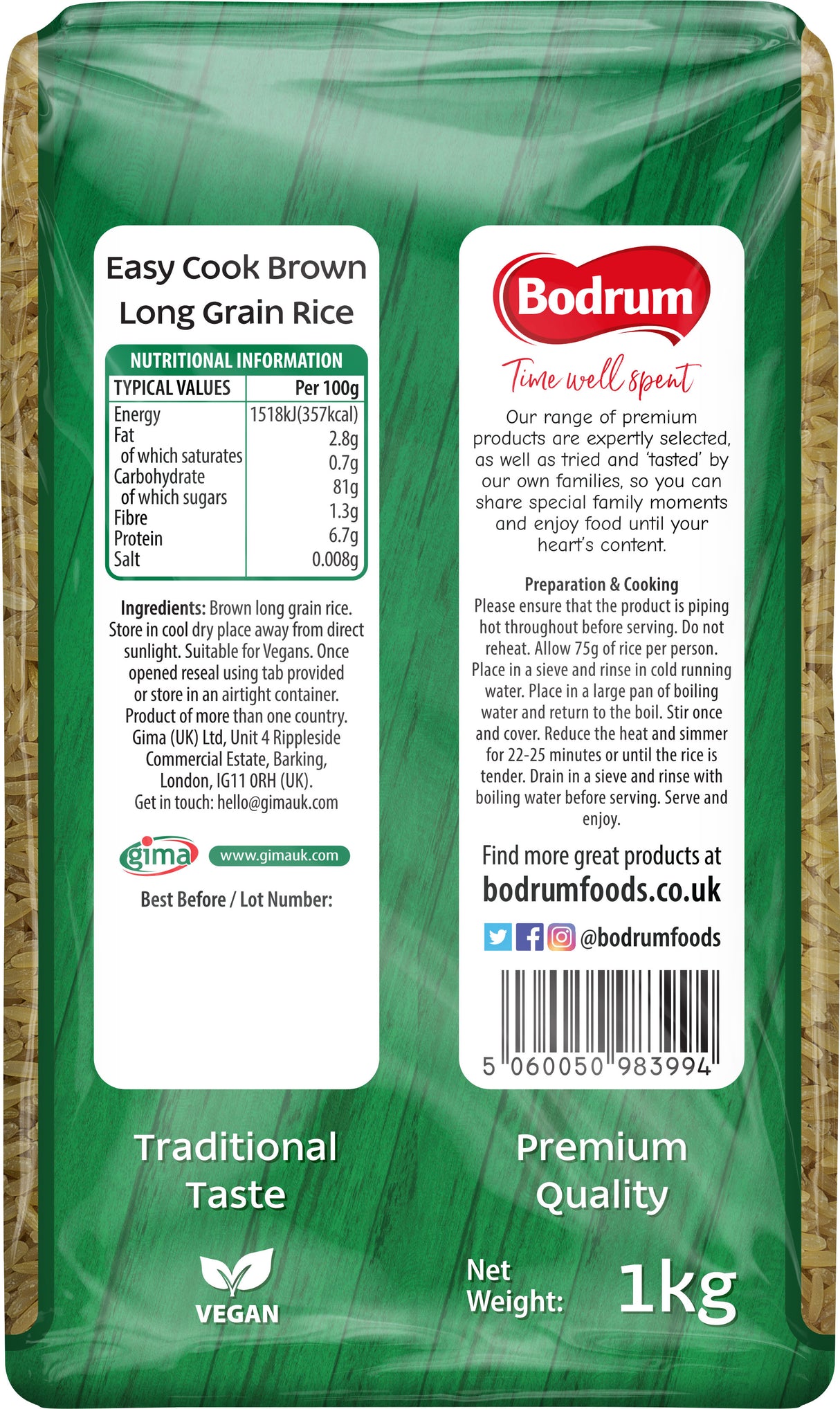 Bodrum Brown Easy-Cook Long Grain Rice 1kg
