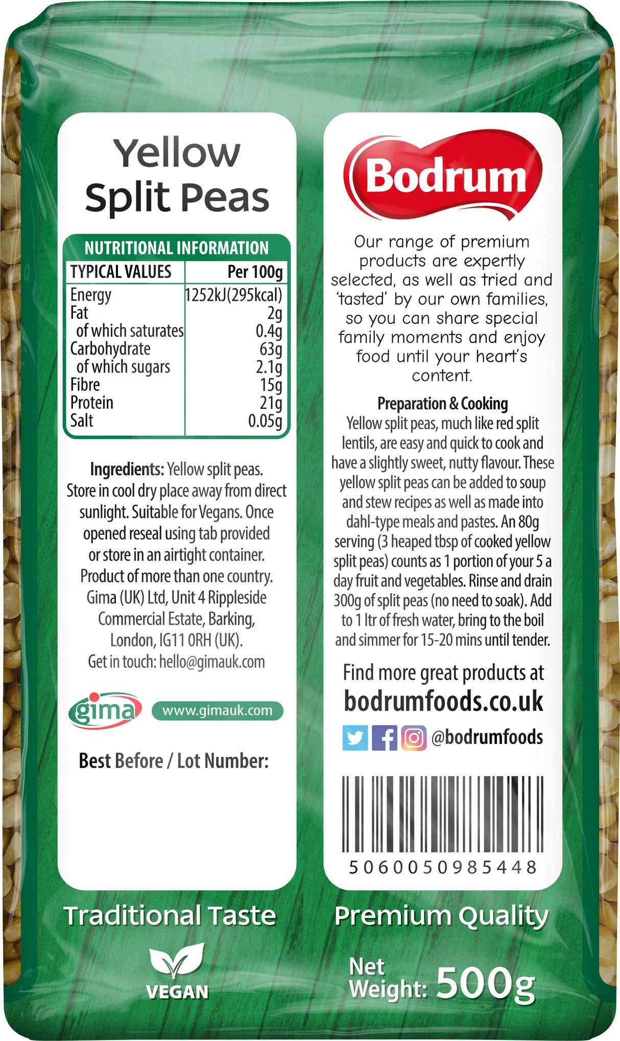 Bodrum Yellow Split Peas (Dry) 500g