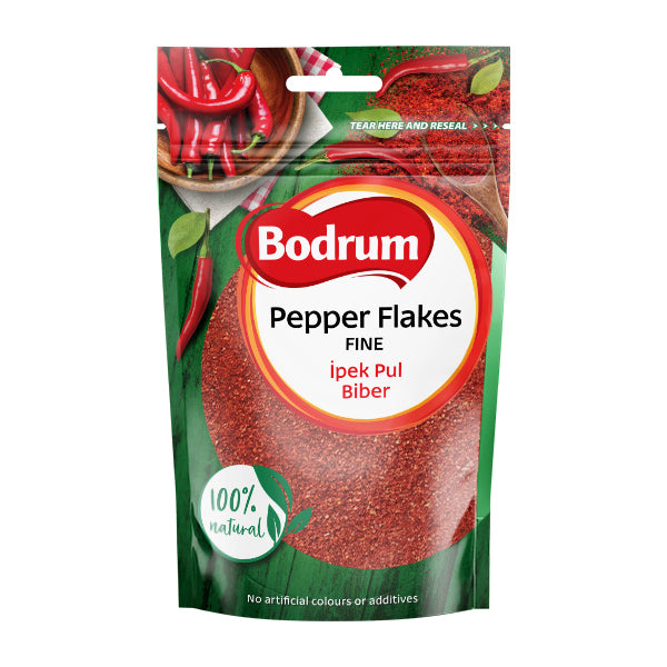 Packaging of Bodrum Pepper Flakes on a white background