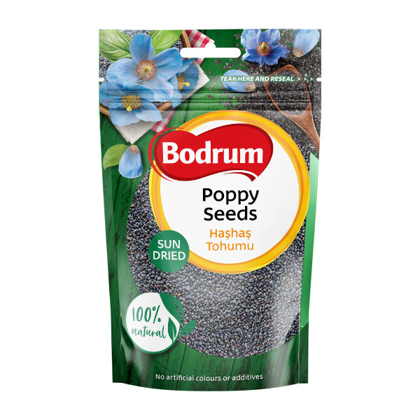 Packaging of Bodrum poppy seeds with floral design on a white background