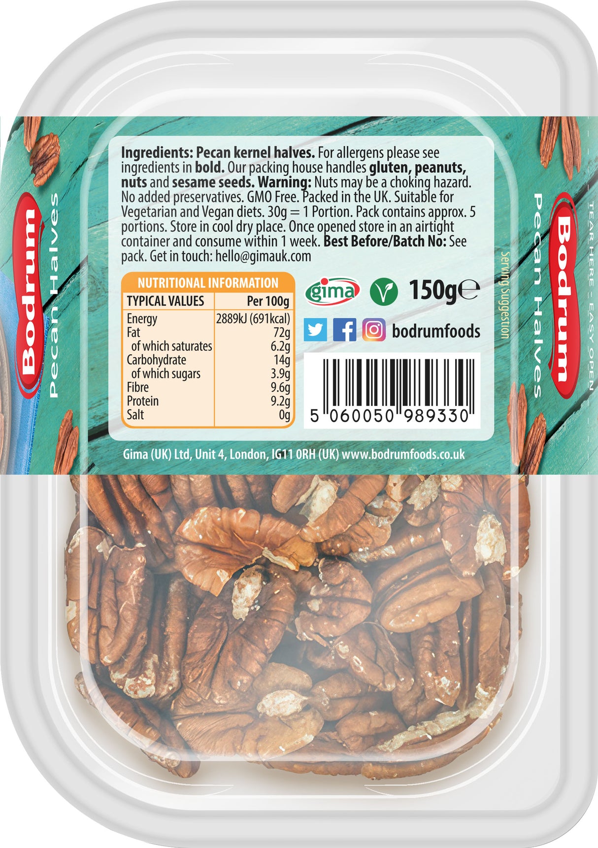 Bodrum Halved Pecan Nuts 150g