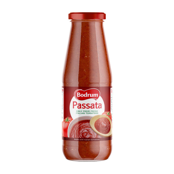 Bottle of Bodrum Passata on a white background