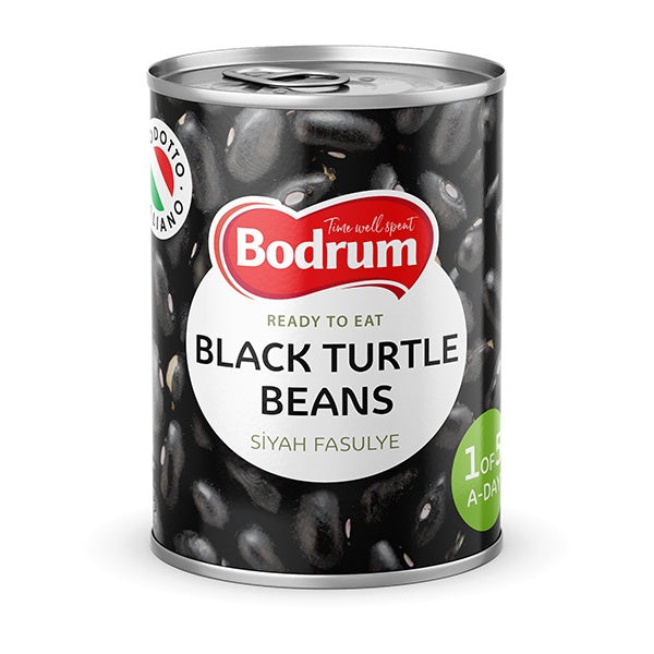 Can of Bodrum Black Turtle Beans on a white background