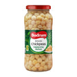 Jar of Bodrum boiled chickpeas on a white background