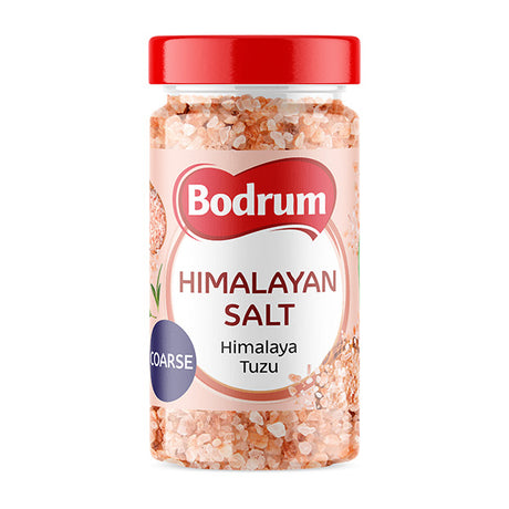 Bodrum Himalayan salt jar with red lid on a white background