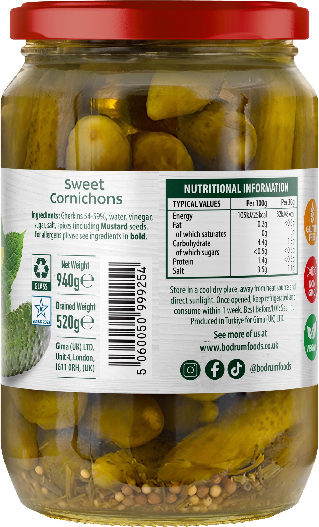 Bodrum Sweet Cornichons 680g