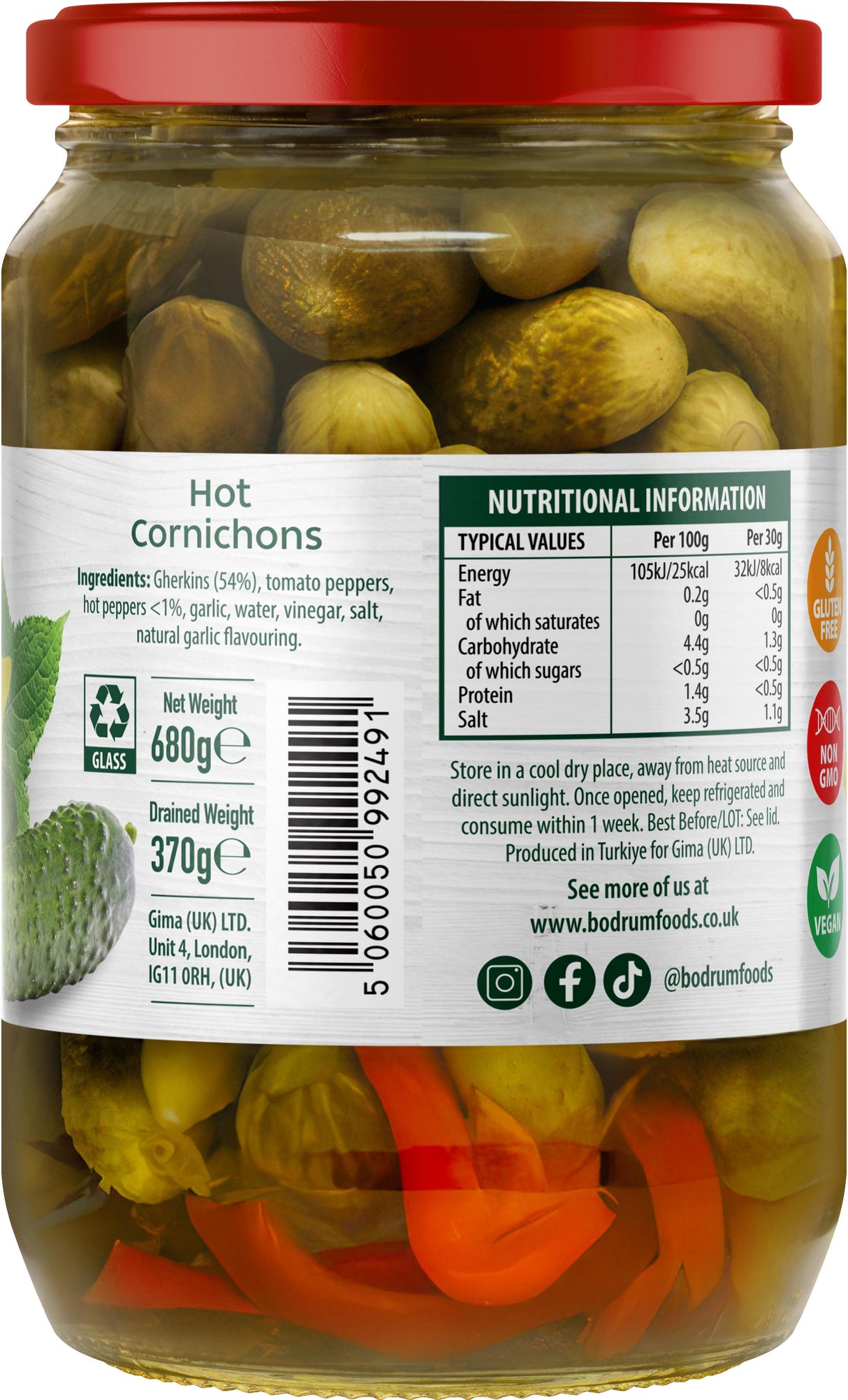 Bodrum Pickled Hot Cornichons 680g