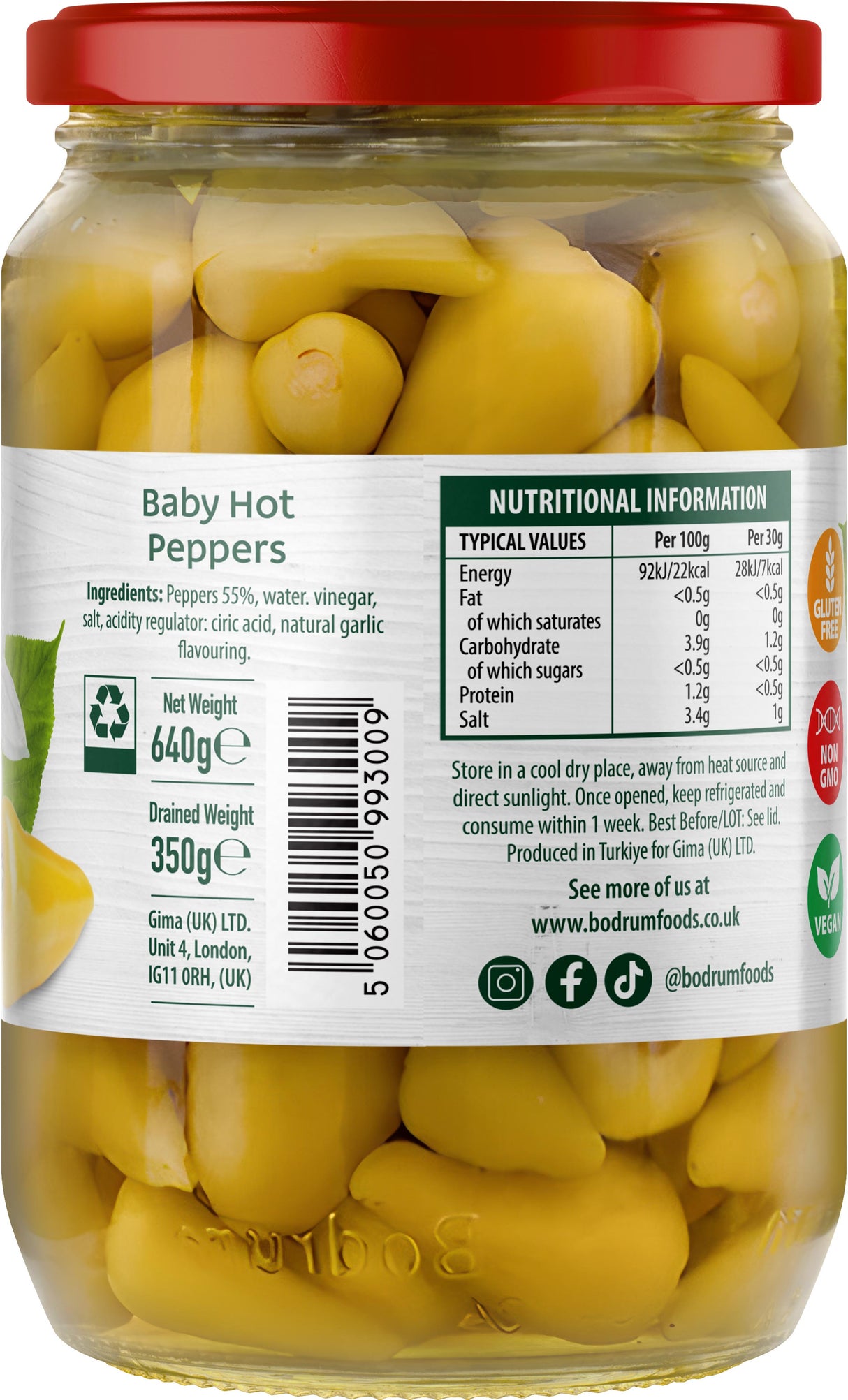Bodrum Pickled Hot Baby Peppers 640g