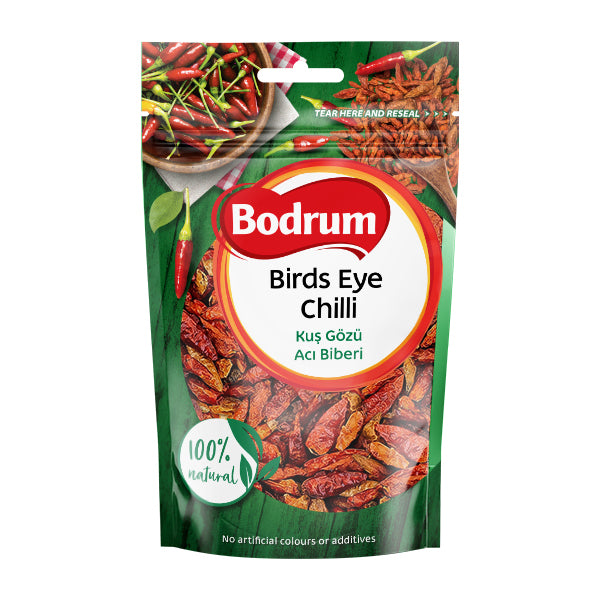 Bodrum Birds Eye Chilli packaging on a white background