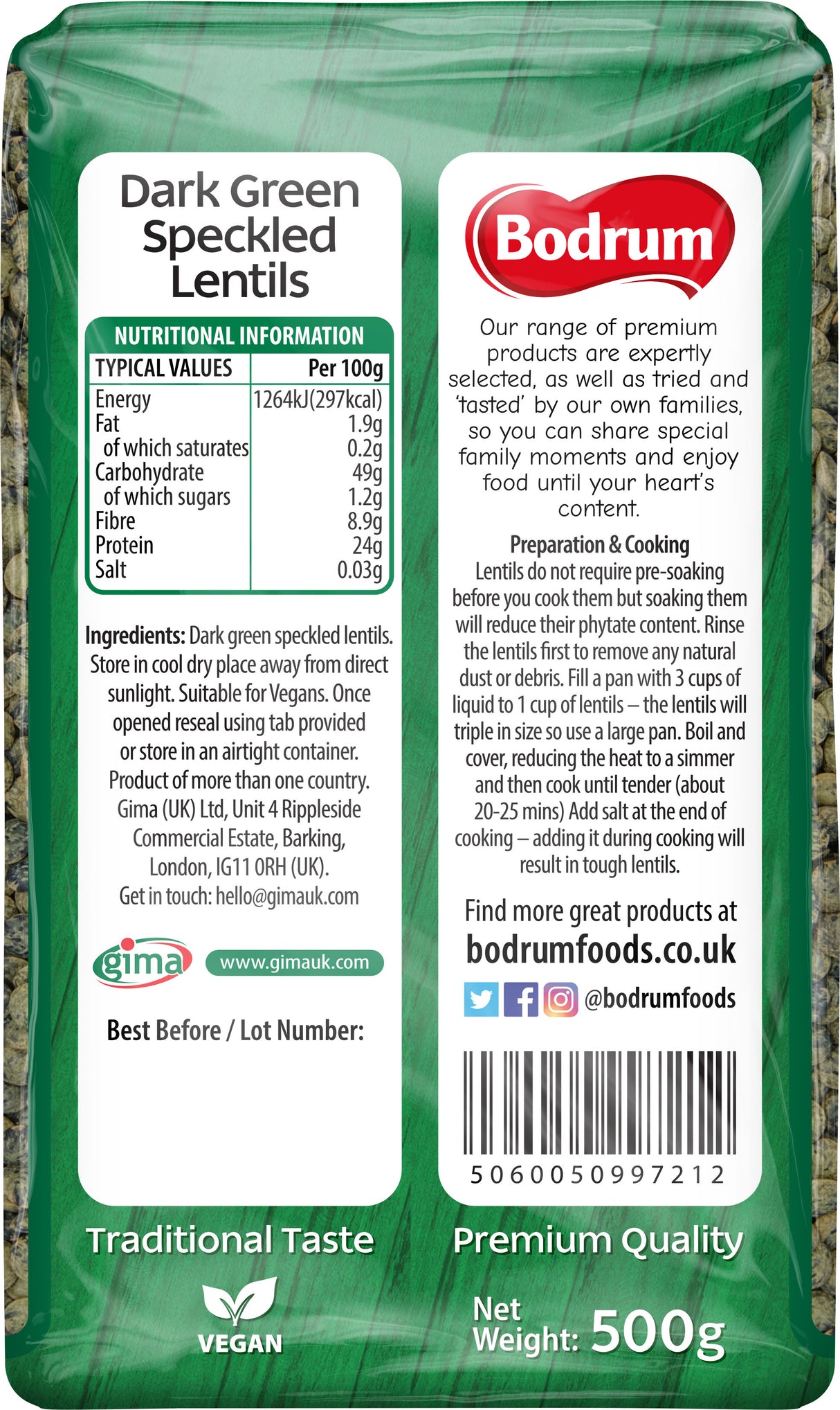 Bodrum Speckled Dark Green Lentils 500g