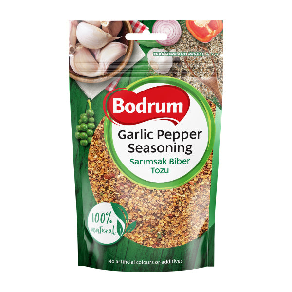 Bodrum Garlic Pepper Seasoning packaging on a white background