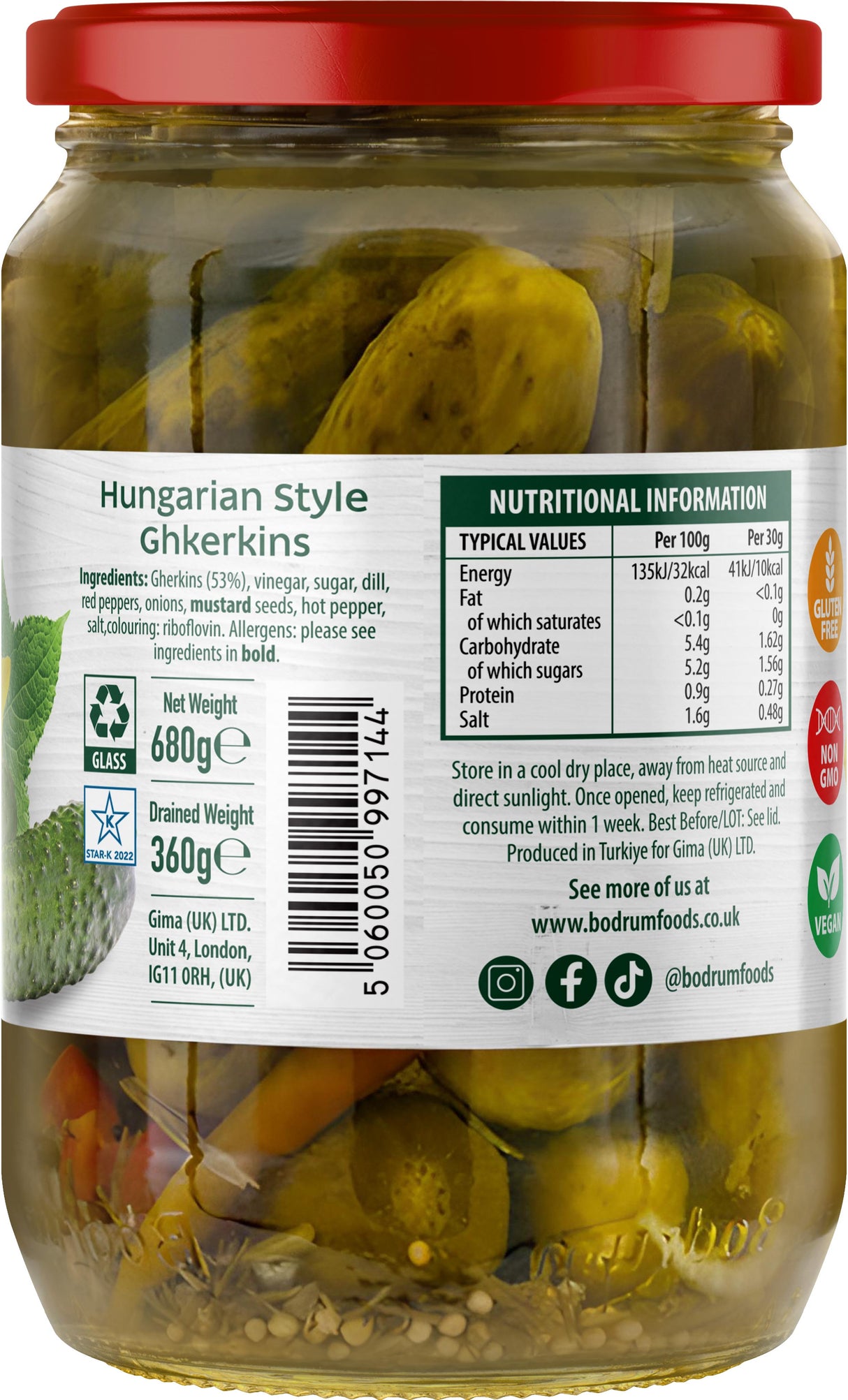 Bodrum Hungarian Style Gherkins 680g