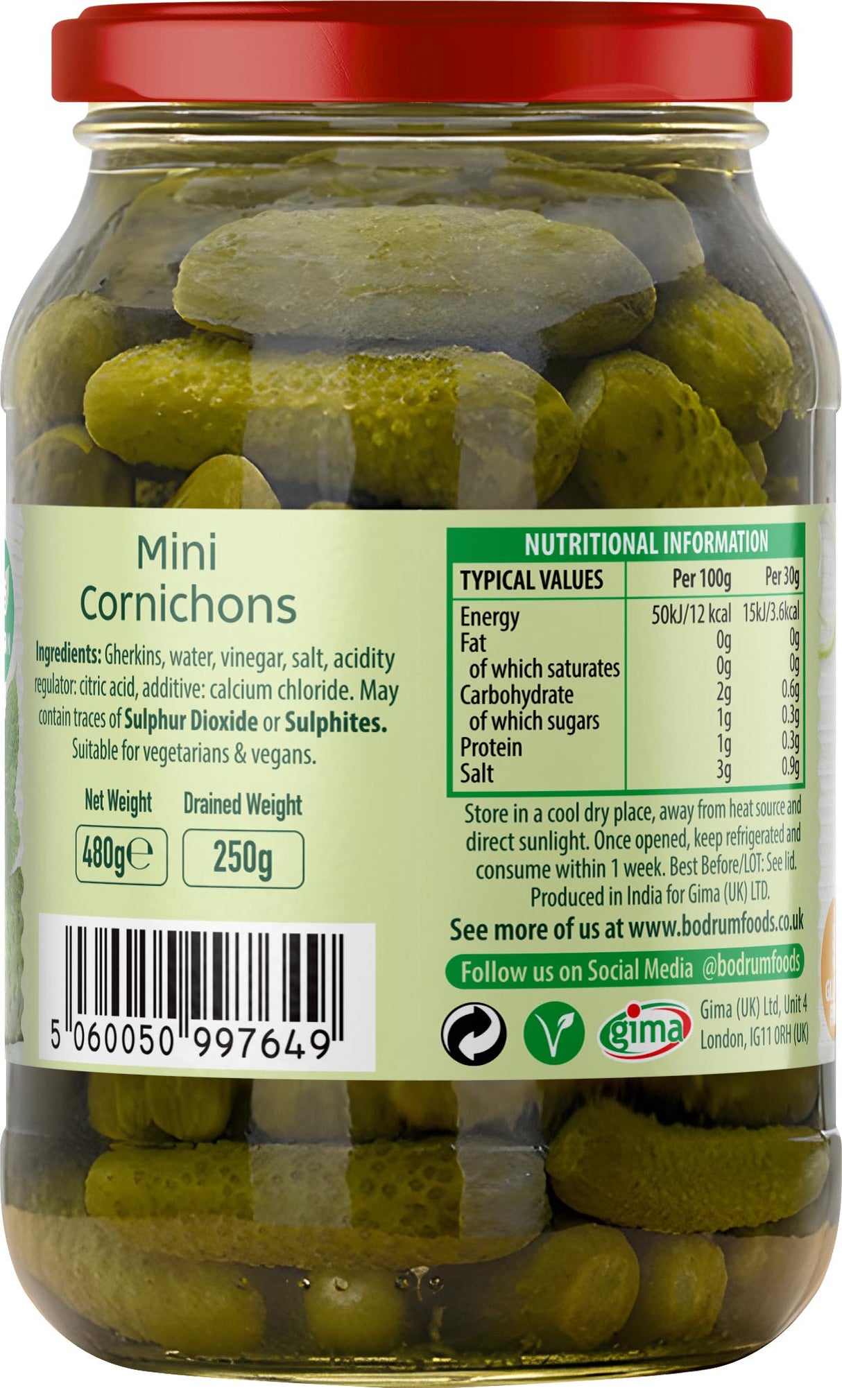 Bodrum Mini Cornichons 480g