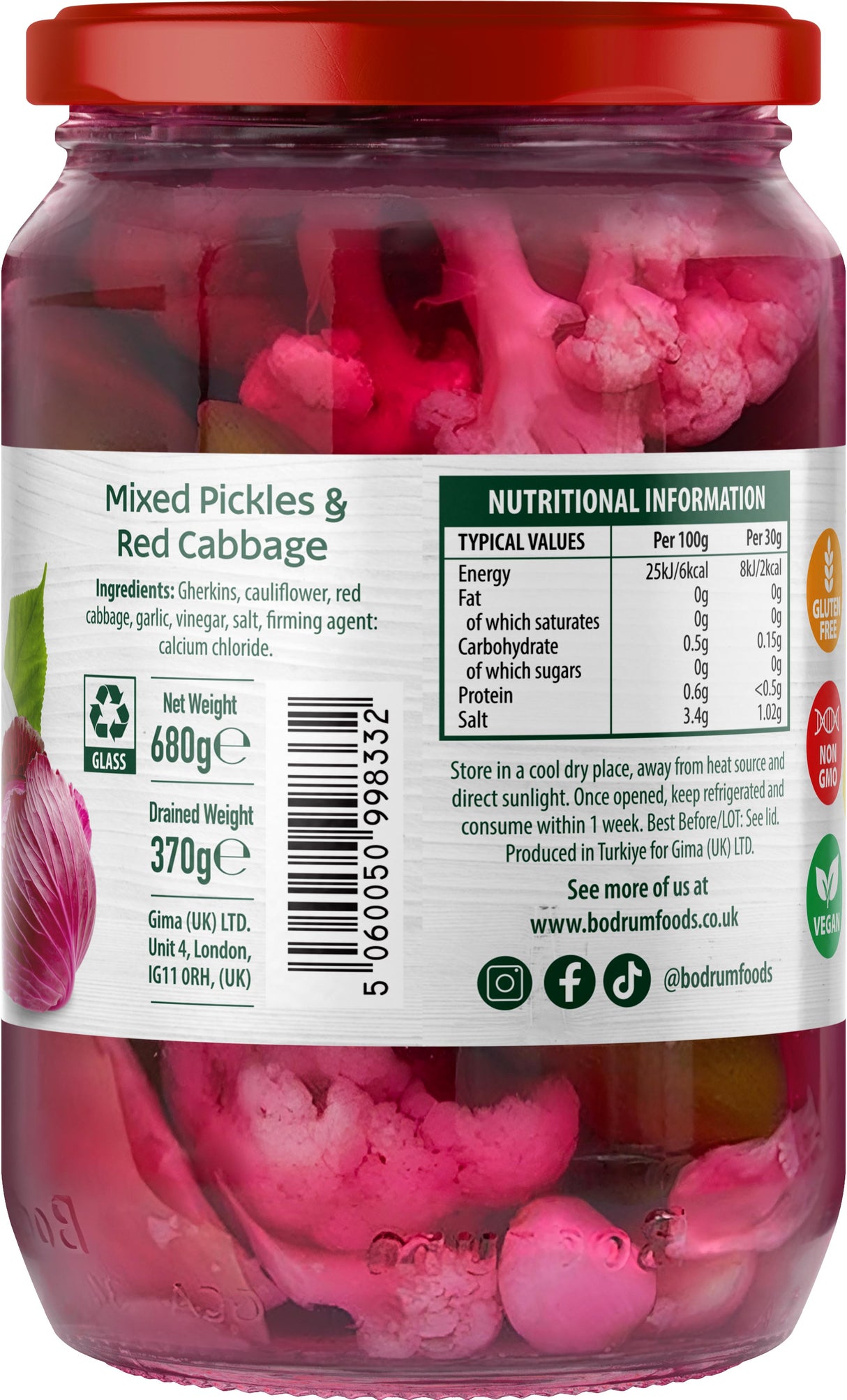 Bodrum Mixed Pickles with Red Cabbage 680g