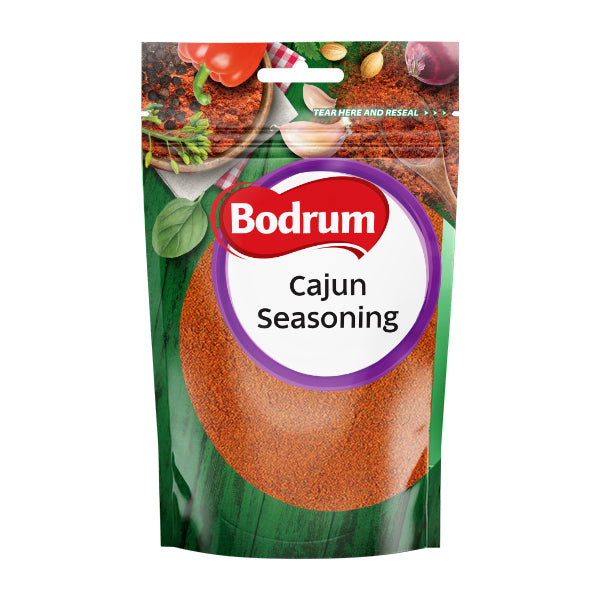 Packaging of Bodrum Cajun Seasoning on a white background