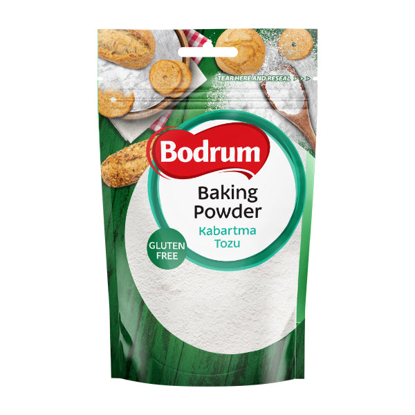 Bodrum baking powder package with cookies in the background