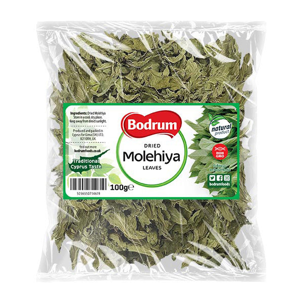 Packaged dried Molehiya leaves with Bodrum branding on a white background