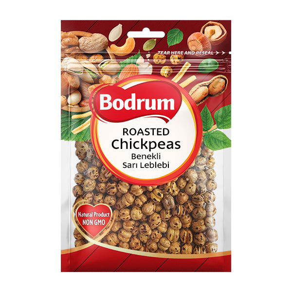 Packaging of Bodrum roasted chickpeas on a white background