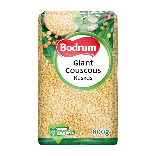 Bag of Bodrum Giant Couscous Kuskus on a white background