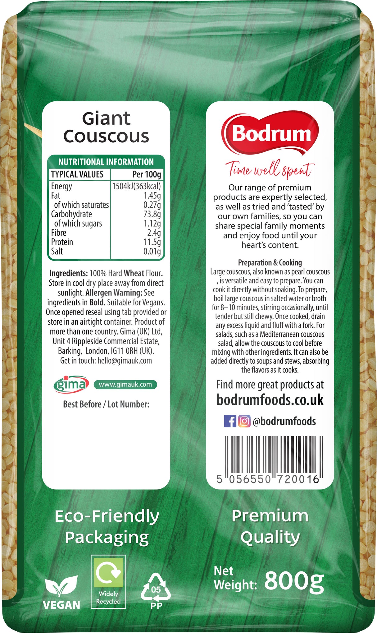 Bodrum Giant Couscous packaging with green label and branding