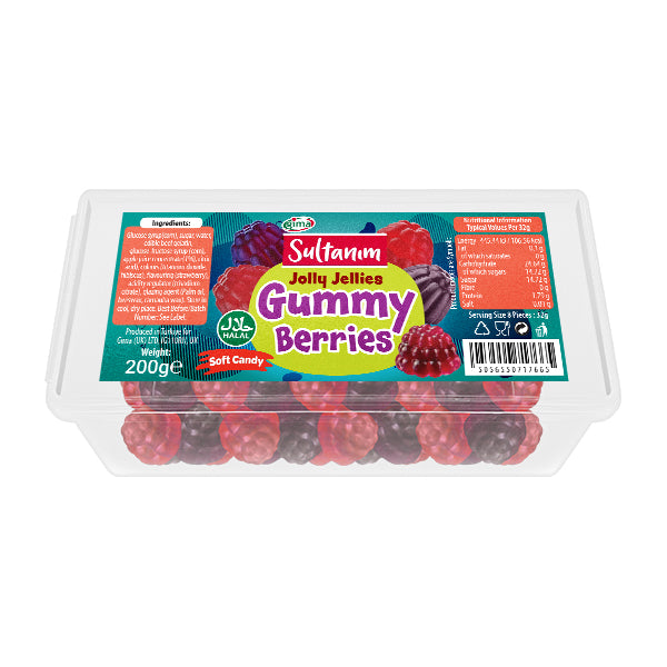 Pack of Sultanim Jolly Jellies Gummy Berries on a white background