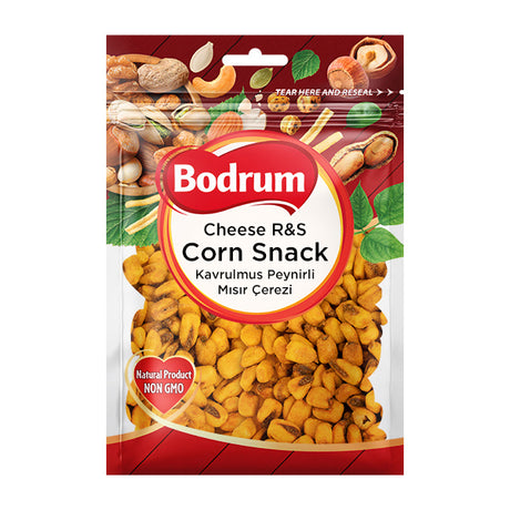 Packaging of Bodrum Cheese R&S Corn Snack with a red and white design.