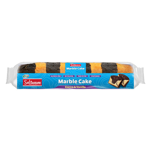 Packaged marble cake with visible brand name on a white background